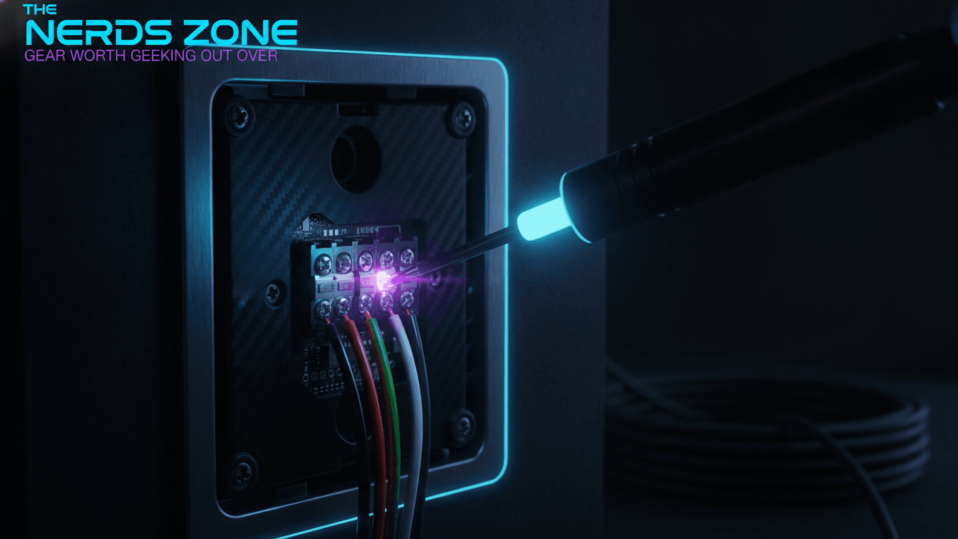 A smart switch removed from the wall during installation showing line, load, ground, and neutral wires being connected